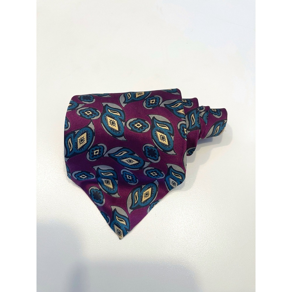 Oscar de la Renta Couture Collection Purple‎ Burgundy Patterned Silk Mens Tie